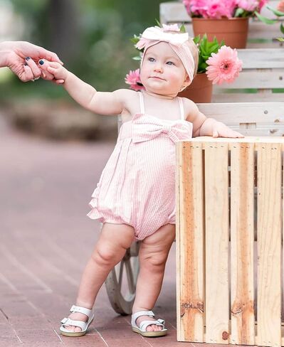 RuffleButts Baby Girls Pink Striped Seersucker Bubble Romper - 3-6m | Lightweight Fabric, Adjustable Straps, Classic Fit, Machine Washable, Tumble Dry, 8 x 6 x 0.5 in, Leotard Bodysuit Design in Kuwait