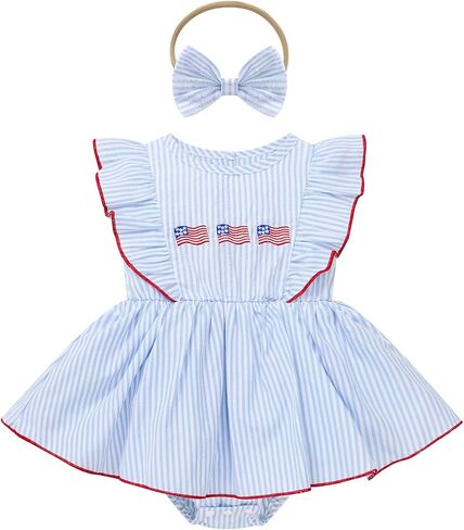IMEKIS Newborn Baby Girls 1st 4th of July Outfit, Embroidery Romper Dress Headband Summer Clothes Birthday Photo Shoot in Kuwait