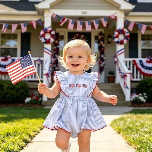 IMEKIS Newborn Baby Girls 1st 4th of July Outfit, Embroidery Romper Dress Headband Summer Clothes Birthday Photo Shoot in Kuwait