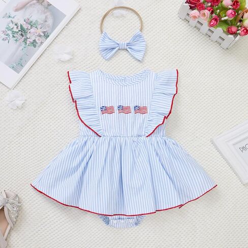 IMEKIS Newborn Baby Girls 1st 4th of July Outfit, Embroidery Romper Dress Headband Summer Clothes Birthday Photo Shoot in Kuwait