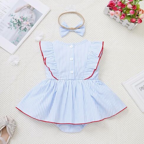 IMEKIS Newborn Baby Girls 1st 4th of July Outfit, Embroidery Romper Dress Headband Summer Clothes Birthday Photo Shoot in Kuwait