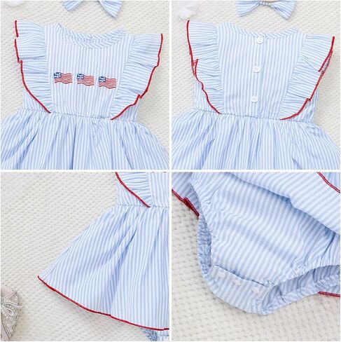 IMEKIS Newborn Baby Girls 1st 4th of July Outfit, Embroidery Romper Dress Headband Summer Clothes Birthday Photo Shoot in Kuwait