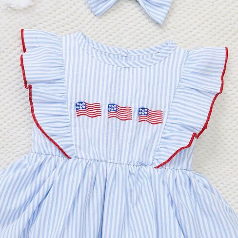 IMEKIS Newborn Baby Girls 1st 4th of July Outfit, Embroidery Romper Dress Headband Summer Clothes Birthday Photo Shoot in Kuwait