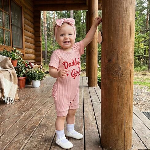 Sejardin Baby Girl Romper Newborn Infant Jumpsuit Letter Print Short Sleeve Crew Neck Romper Summer Clothes with Headband in Kuwait