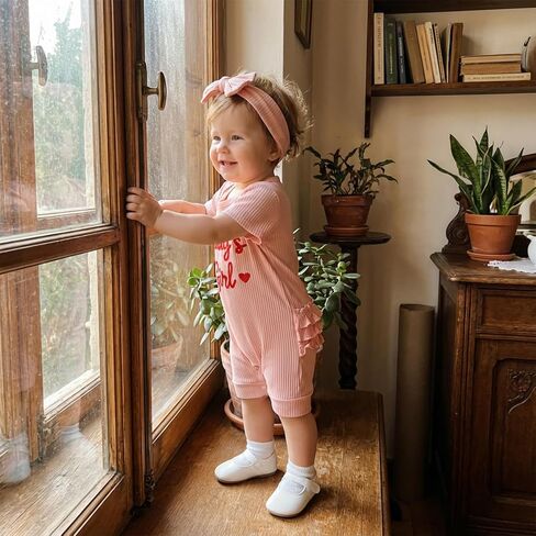Sejardin Baby Girl Romper Newborn Infant Jumpsuit Letter Print Short Sleeve Crew Neck Romper Summer Clothes with Headband in Kuwait