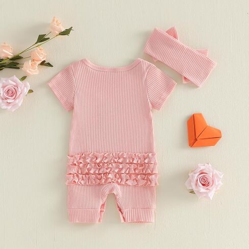 Sejardin Baby Girl Romper Newborn Infant Jumpsuit Letter Print Short Sleeve Crew Neck Romper Summer Clothes with Headband in Kuwait