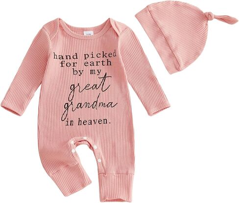 Hand Picked for Earth by My Great Grandpa Grandma in Heaven Onesie Newborn Baby Boy Girl Knit Romper Fall Jumpsuit Hat in Kuwait