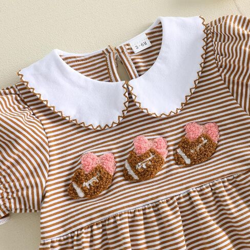 Seyurigaoka Baby Girl Football Bubble Romper Striped Game Day Clothes 0-18M | Short Sleeve, Peter Pan Collar bodysuit, Rugby Smocked Baby Girl Clothes, on Sundays Watch Football in Kuwait