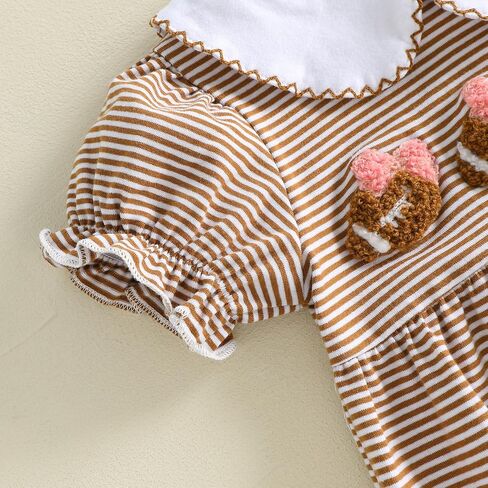 Seyurigaoka Baby Girl Football Bubble Romper Striped Game Day Clothes 0-18M | Short Sleeve, Peter Pan Collar bodysuit, Rugby Smocked Baby Girl Clothes, on Sundays Watch Football in Kuwait