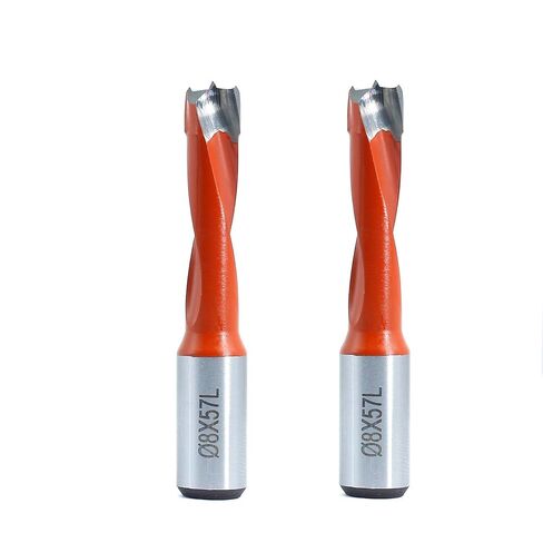 2Pcs*8mm Dia. Brad Point Boring Bit Dowel Drill Bits 57mm Long(L/H) | 10mm Shank Left Hand Carbide Tipped for Hinge and Screw,Matched Replacement Bits for Hinge Boring Machine in Kuwait