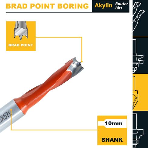 2Pcs*8mm Dia. Brad Point Boring Bit Dowel Drill Bits 57mm Long(L/H) | 10mm Shank Left Hand Carbide Tipped for Hinge and Screw,Matched Replacement Bits for Hinge Boring Machine in Kuwait