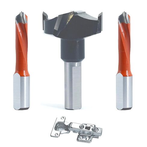 2Pcs*8mm Dia. Brad Point Boring Bit Dowel Drill Bits 57mm Long(L/H) | 10mm Shank Left Hand Carbide Tipped for Hinge and Screw,Matched Replacement Bits for Hinge Boring Machine in Kuwait