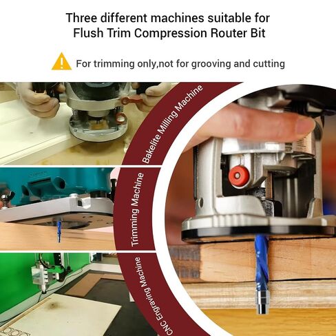 No More Bearing Pop-Off 1/4" Shank Flush Trim Router Bit - Upcut Spiral Design with Top Bearing for MDF Plywood Hardwood, 1-1/8" CL, 3" OVL in Kuwait