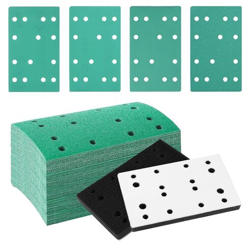 48Pcs 3"x5" Hook and Loop Sanding Sheets with 2Pcs Interface Pads | Compatible with RTS 400 REQ Sander(FSSP42), 80/150/240/320 Grit 12 Sheets Each, Perforated Heavy-Duty Sandpaper in Kuwait