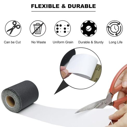 Total 20 Yards 2-3/4" Wide 220 400 800 1000 Grit Silicon Carbide PSA Continuous Sandpaper Roll - Self Adhesive Stickyback Sanding Sheets Paper for Automotive Woodworking Metal in Kuwait