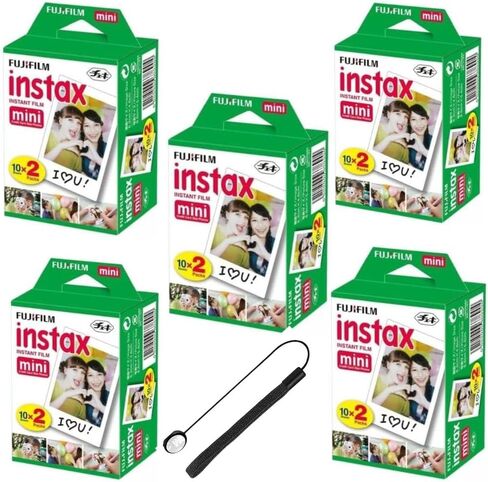 Fujifilm Instax Mini Instant Film for Mini Cameras, White, Credit Card Sized with Free Bonus Cap Keeper - (5 x Twin Pack) in Kuwait