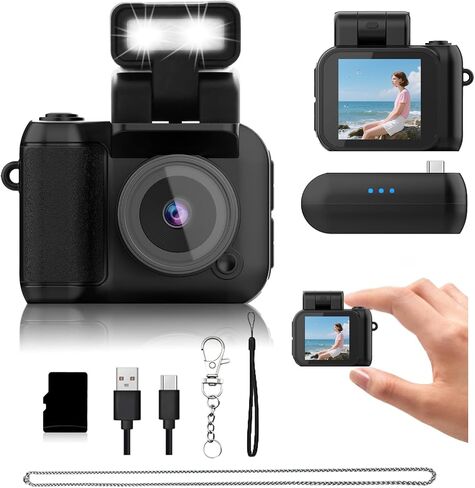 Mini Camera Keychain Mini Retro Camera Cameras Keychain Built-in 32GB Memory Card Best Choice for Travel Vlog Photography Gifts for Girl(Black) in Kuwait