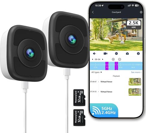 4MP 2.5K Window Camera, No Subscription, AI Human & Vehicle Detection-2Pack | 2.4GHz ＆ 5GHz Dual-Band WiFi, Color Night Vision, 24/7 Recording, 32GB SD Card Included, No Drilling in Kuwait