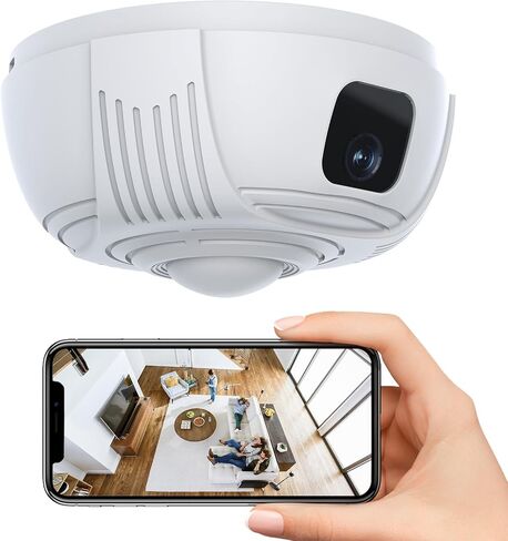 Smoke Detector Wireless Security Camera with 330° Coverage, 2.4G/5G Wi-Fi | Rotating Camera Lens | Tuya Smart App | Monitor Family and Office Property | Instant Motion Alerts | Remote Access in Kuwait
