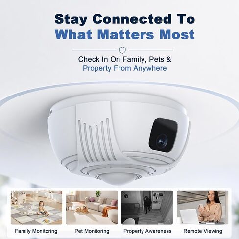 Smoke Detector Wireless Security Camera with 330° Coverage, 2.4G/5G Wi-Fi | Rotating Camera Lens | Tuya Smart App | Monitor Family and Office Property | Instant Motion Alerts | Remote Access in Kuwait