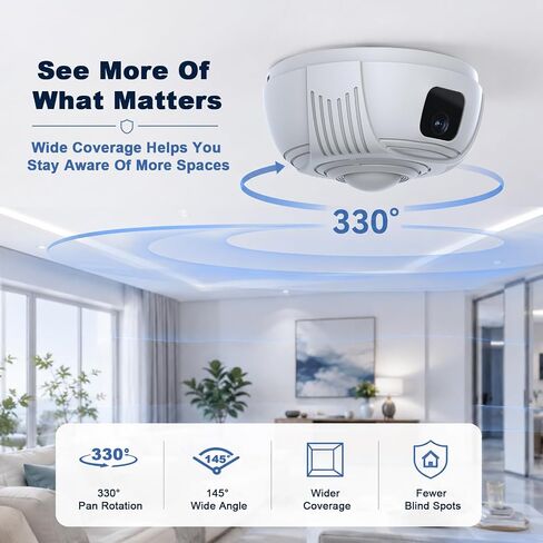 Smoke Detector Wireless Security Camera with 330° Coverage, 2.4G/5G Wi-Fi | Rotating Camera Lens | Tuya Smart App | Monitor Family and Office Property | Instant Motion Alerts | Remote Access in Kuwait