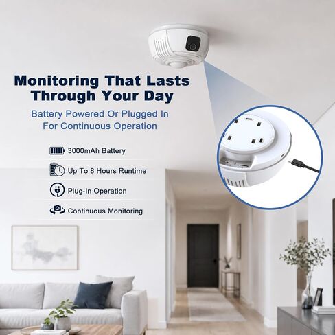 Smoke Detector Wireless Security Camera with 330° Coverage, 2.4G/5G Wi-Fi | Rotating Camera Lens | Tuya Smart App | Monitor Family and Office Property | Instant Motion Alerts | Remote Access in Kuwait