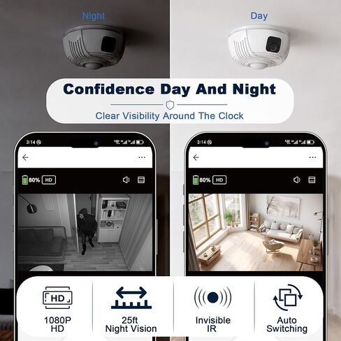 Smoke Detector Wireless Security Camera with 330° Coverage, 2.4G/5G Wi-Fi | Rotating Camera Lens | Tuya Smart App | Monitor Family and Office Property | Instant Motion Alerts | Remote Access in Kuwait