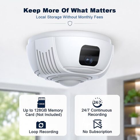 Smoke Detector Wireless Security Camera with 330° Coverage, 2.4G/5G Wi-Fi | Rotating Camera Lens | Tuya Smart App | Monitor Family and Office Property | Instant Motion Alerts | Remote Access in Kuwait