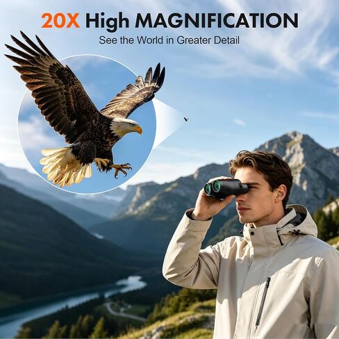 20x25 Compact Binoculars for Adults & Kids - Wozel High Powered Low Light Vision Binoculars for Bird Watching Concert Cruise Travel - Lightweight Small Porro Prism FMC Lens with Case Strap in Kuwait