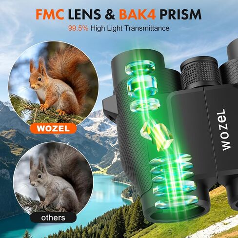 20x25 Compact Binoculars for Adults & Kids - Wozel High Powered Low Light Vision Binoculars for Bird Watching Concert Cruise Travel - Lightweight Small Porro Prism FMC Lens with Case Strap in Kuwait