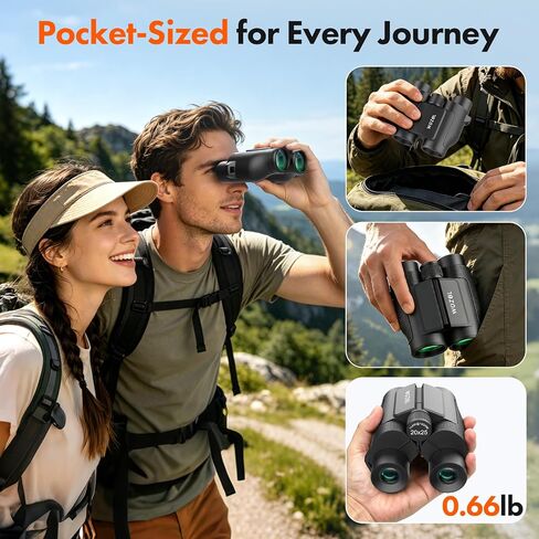 20x25 Compact Binoculars for Adults & Kids - Wozel High Powered Low Light Vision Binoculars for Bird Watching Concert Cruise Travel - Lightweight Small Porro Prism FMC Lens with Case Strap in Kuwait