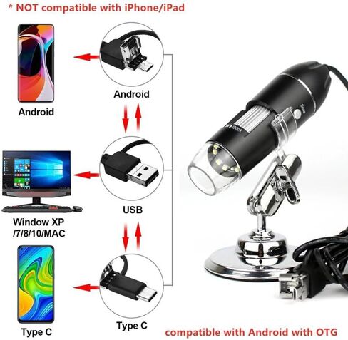 Adjustable 1600X 3 in 1 USB Digital Microscope Type-C Electronic Microscope Camera For Solding 8 LED Zoom Magnifier Endoscope in Kuwait
