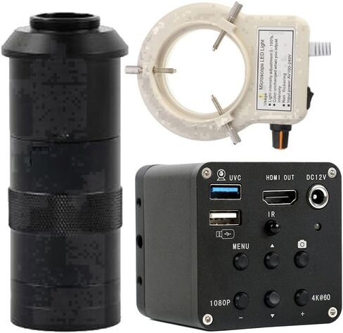 8MP 4K 1080P 60FPS Industrial Digital Video HDMI USB Microscope Camera & 100X C-Mount Lens Whit 56-LED Adjustable Ring Light in Kuwait