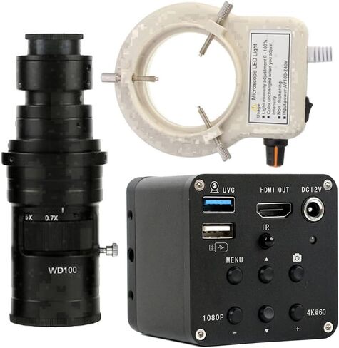 8MP 4K 1080P 60FPS Industrial Digital Video HDMI USB Microscope Camera & 200X C-Mount Lens Whit 56-LED Adjustable Ring Light in Kuwait