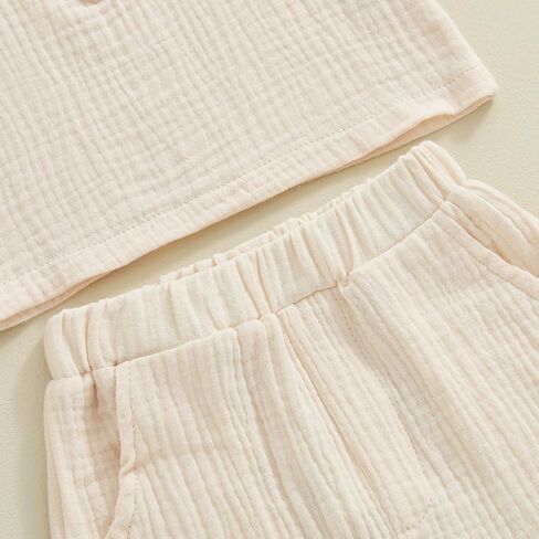 Baby Boy Summer Clothes Toddler Infant Short Sleeve Solid Cotton Linen T-Shirt Tops Casual Shorts Set 2Pcs Outfits in Kuwait