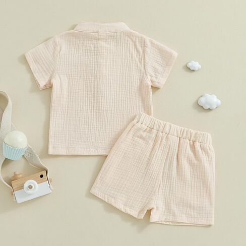 Baby Boy Summer Clothes Toddler Infant Short Sleeve Solid Cotton Linen T-Shirt Tops Casual Shorts Set 2Pcs Outfits in Kuwait