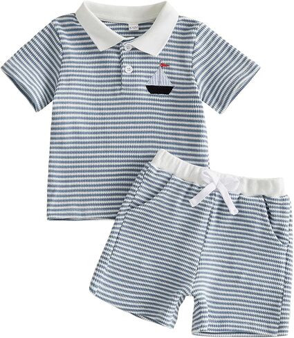 Toddler Baby Boys Clothes Button-down Shirt Shorts Set with Pockets in Kuwait