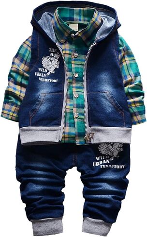 Yao 9M-5T Spring Autumn Baby Boys 3pcs Clothing Set Cotton Shirt Jeans Denim Vest in Kuwait