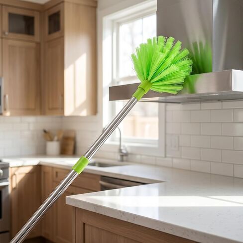 PRETYZOOM Multi-Purpose Ceiling Brush with Adjustable Extension Pole, Stainless Steel and Nylon Stiff Bristle Web Remover for Patio Roof and Attic Beams in Kuwait