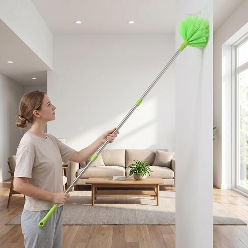 FUOYLOO Lightweight Ceiling Brush for Cobwebs and Dust with Adjustable Stainless Steel and Nylon Pole, Stiff Bristle Brush, Nonslip Ergonomic Handle, Multi-Purpose Collapsible Extension in Kuwait