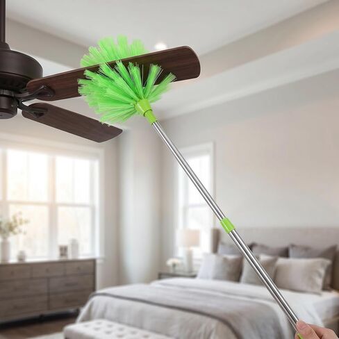 FUOYLOO Lightweight Ceiling Brush for Cobwebs and Dust with Adjustable Stainless Steel and Nylon Pole, Stiff Bristle Brush, Nonslip Ergonomic Handle, Multi-Purpose Collapsible Extension in Kuwait