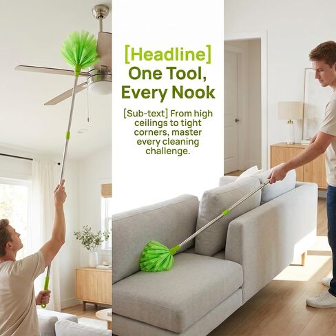 FUOYLOO Lightweight Ceiling Brush for Cobwebs and Dust with Adjustable Stainless Steel and Nylon Pole, Stiff Bristle Brush, Nonslip Ergonomic Handle, Multi-Purpose Collapsible Extension in Kuwait
