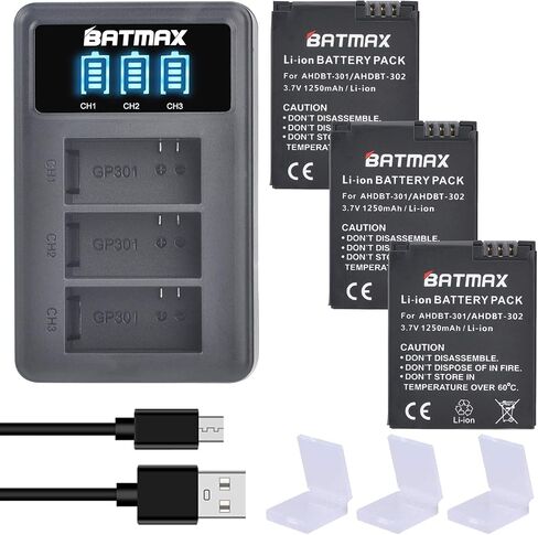 3Pcs AHDBT-301 Li-ion Battery + 3-Slots LED USB Charger for GoPro Hero 3, Hero 3+ GoPro AHDBT-301,AHDBT-302 Cameras in Kuwait