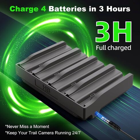 Lesaps 4Pack 6000mAh Rechargeable Reveal Lithium Battery Pack with Charger | Compatible with Trail Camera Reveal X Gen 3.0, 2.0, X Pro 3.0, Pro, X Ultra 3.0, SK, XB, X - Upgraded LED & Solar Charging in Kuwait