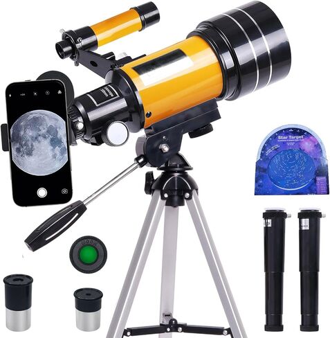 Telescope for Kids&Beginners,70mm Aperture 300mm Astronomical Refractor Telescope(15X-150X), Portable TravelTelescope for Adult with A Finder Scope,Moon Filter,Phone Adapter in Kuwait