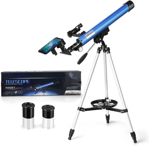 Telescope Astronomical, 50mm Refractor with Finderscope and Mobile Phone Adapter, Portable Travel Telescope for Astronomy Beginners in Kuwait