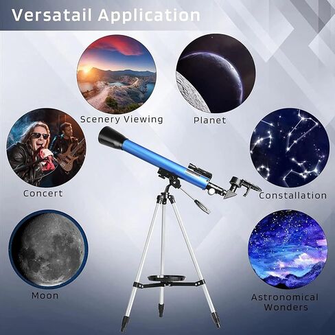 Telescope Astronomical, 50mm Refractor with Finderscope and Mobile Phone Adapter, Portable Travel Telescope for Astronomy Beginners in Kuwait