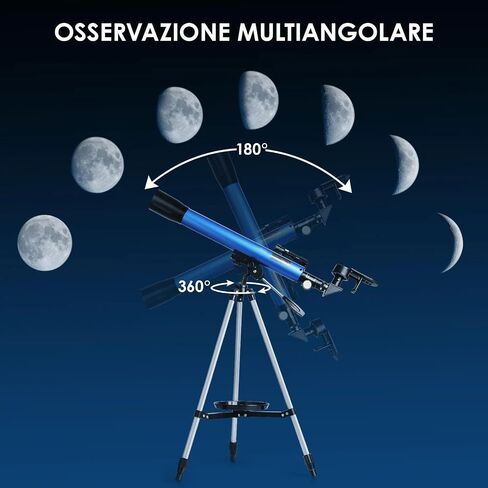 Telescope Astronomical, 50mm Refractor with Finderscope and Mobile Phone Adapter, Portable Travel Telescope for Astronomy Beginners in Kuwait