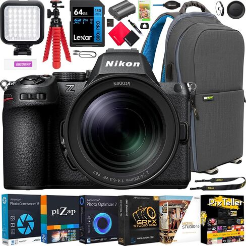 Nikon Z5II Full-Frame FX-Format Mirrorless Camera with NIKKOR Z 24-200mm f/4-6.3 VR Zoom Lens Bundle, 24.5MP Sensor, 4K UHD Video, 64GB Lexar SDXC Memory Card, Extra Battery, Camera Bag & eBook in Kuwait