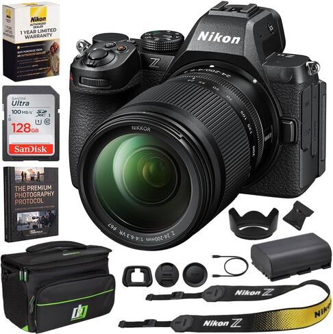 Nikon Z5II Full-Frame FX-Format Mirrorless Camera with NIKKOR Z 24-200mm f/4-6.3 VR Zoom Lens Bundle, 24.5MP Sensor, 4K UHD Video, 64GB Lexar SDXC Memory Card, Extra Battery, Camera Bag & eBook in Kuwait